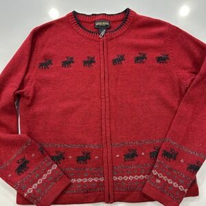 Woolrich Sweater RUBY Cardigan Full Zip Women's S Red 100% Lambs Wool Moose